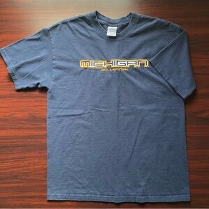 Vintage Michigan Wolverines T-Shirt Blue Embroidered Size Large